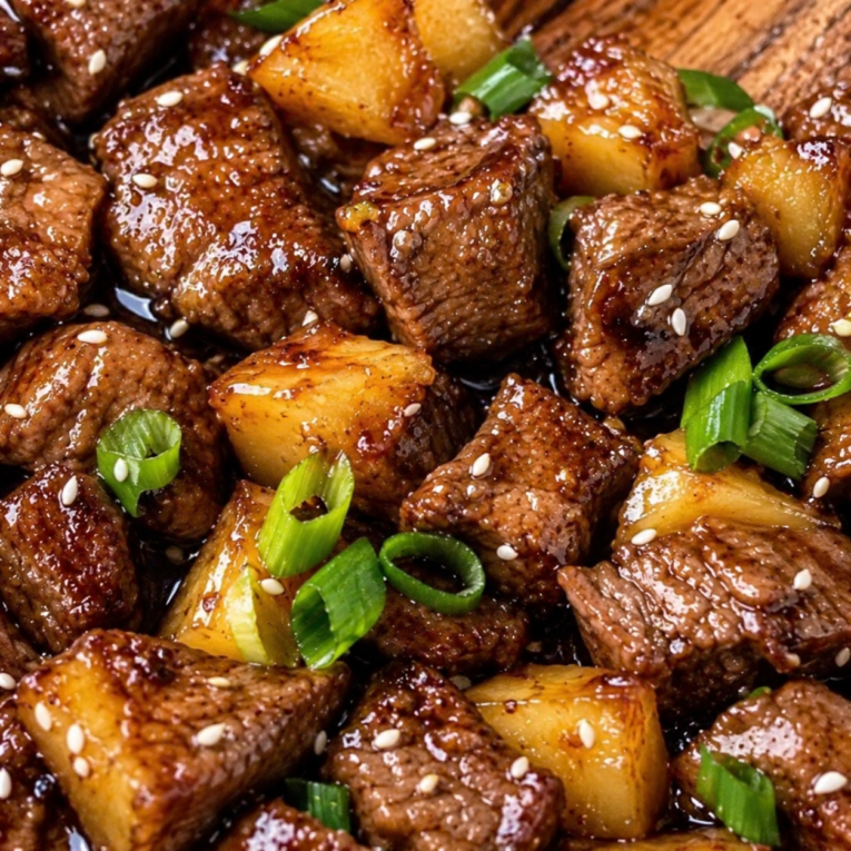 Glossy Pineapple Teriyaki Steak Bites